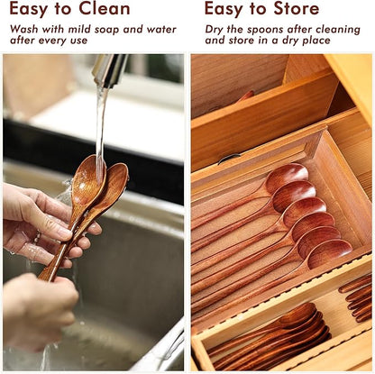 6pcs 9in Wooden Spoons, Soup Spoons Set, Long Handle Wooden Utensils for Cooking, Tasting, Serving, Stirring and Mixing (6pcs 9in)