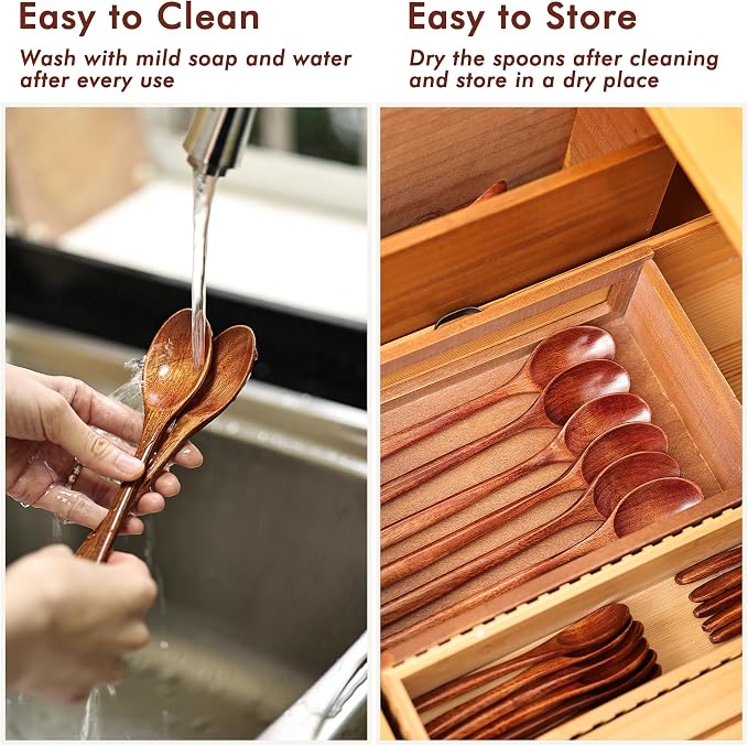 6in Wooden Spoons, 6pcs Soup Spoons Set, Small Wooden Utensils for Coffee, Tea, Jam, Sugar, Ice Cream and Bath Salts (6pcs 6in)