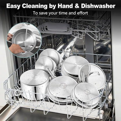 P&P CHEF 3-Ply Stainless Steel Cookware Set of 6, 10-Pieces Pots and Pans Sets Stainless Steel for Kitchen, Induction Multi Cooktops & Oven, Dishwasher Safe, Frying Pans, Saucepans, Saute Pan & Pot