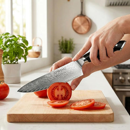 8 Inch Chef Knife, Japanese-Style VG10 Damascus Kitchen Knife, 67-Layer Forged Blade with Black Wood Handle, Razor Sharp Cooking Knife for Meat, Vegetables & Fruit