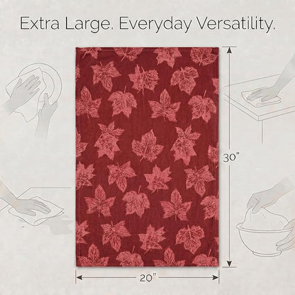 Urban Villa Kitchen Towels Harvest Leaf Print Towels Set of 6 20" X30” 100% Cotton Highly Absorbent Quick Drying Dish Cloths & Dish Towels Thanksgiving Fall Tea Towels with Hanging Loop Towels