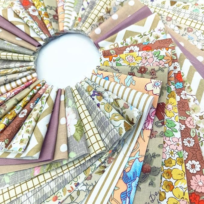 84 Pcs Jelly Roll Fabric Strips for Quilting Sewing 2.6 Inch Precut Cotton Floral Fabric Strips Bundles DIY Sewing Supplies Brown
