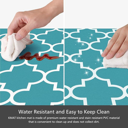 KMAT Kitchen Mat [2 PCS] 0.47inch Cushioned Anti-Fatigue Kitchen Rug, Waterproof Non-Skid Kitchen Mats and Rugs Heavy Duty PVC Ergonomic Comfort Standing Mat for Kitchen, Floor Home, Green