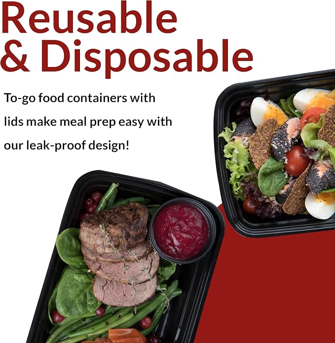 Reli. Meal Prep Containers, 38 oz. | 45 Pack | Large 1 Compartment Food Container w/Clear Lids | Microwavable Food Storage | Black Reusable Bento Box/Lunch Box for Food/Meal Prep