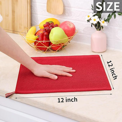 Homaxy 100% Cotton Waffle Weave Kitchen Dish Cloths, Ultra Soft Absorbent Quick Drying Dish Towels, 12 x 12 Inches, 18-Pack, Red