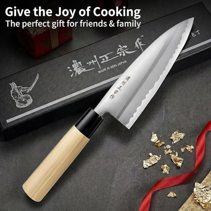 6 Inch Deba Knife, Made in Japan, Right-Handed Single Bevel SK-5 High Carbon Steel, Ultra Sharp 4.1mm Thick Fish Butcher Knife with Octagonal Handle for Fish & Poultry