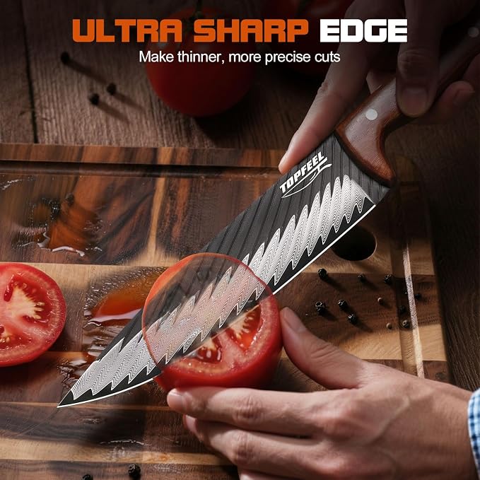 Topfeel 8 Inch Damascus Chef Knife, 67-Layer High Carbon Steel Kitchen Knife Sharp Japanese Chef Knives Full Tang, Professional Kitchen Knives with Wooden Ergonomic Handle