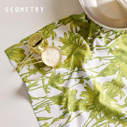 GEOMETRY Tea Towels – Spring & Summer Collection – Quick-Dry, Ultra-Absorbent, Reusable Microfiber Kitchen Towels for Drying & Cleaning - Golden Botanica - 1 Pack