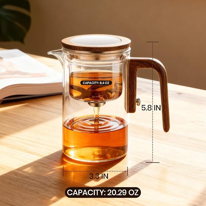 MACTANO Enchant Series Glass Magic Teapot with Magnetic Infuser, Modern Personal Tea Pot for Loose Leaf Tea Visual Brewing Easy Clean - 20.12 oz