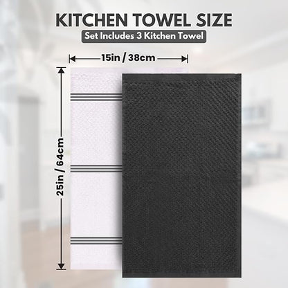 Infinitee Xclusives Premium Kitchen Towels – Pack of 3, 100% Cotton |15 x 25| Inches Absorbent Dish Towels - Terry Kitchen Dishcloth Towels - Grey Dish Cloth for Household Cleaning