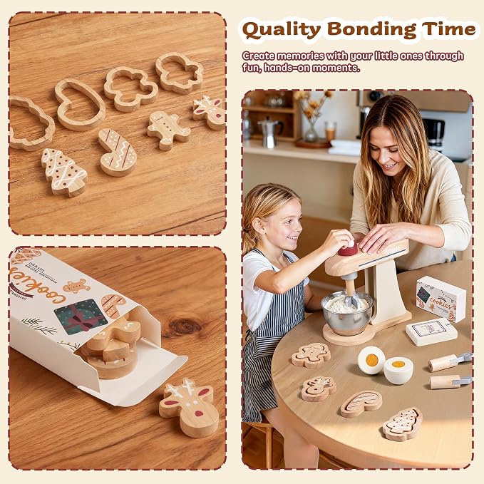 Kids Play Kitchen Toddler Playset with Play Food and Wooden Toy Mixer Montessori Accessories Pretend Cooking Gift for Boys Girls Age 3 4 5 6 7