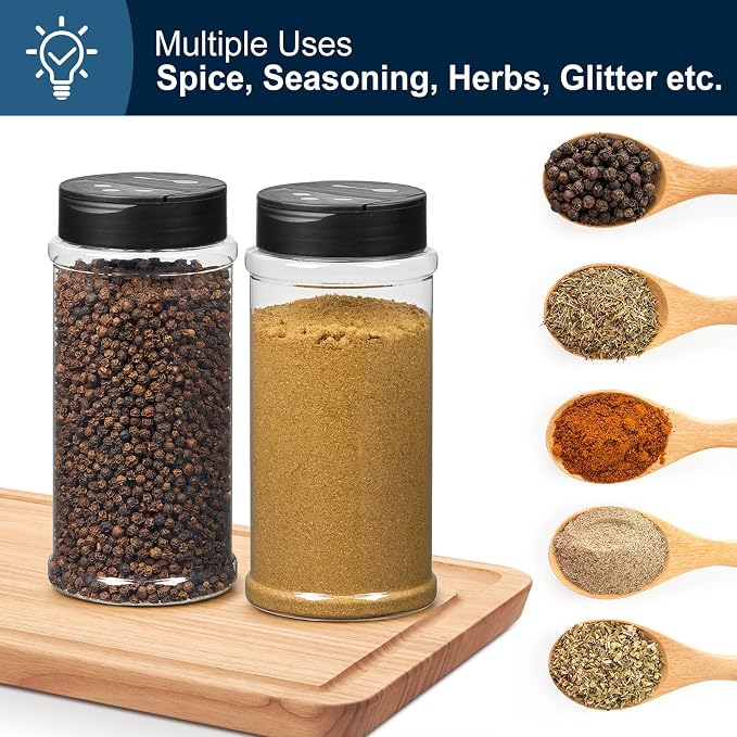 TUZAZO 16 Oz Spice Bottles Plastic Seasoning Containers, 6 PACK Large Plastic Spice Jars with Shaker Lids Empty for Spice & Herbs, Powders, Glitters, BPA Free | Wide Mouth | Dual Flip Tops