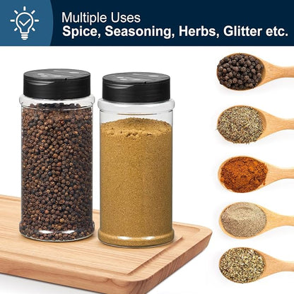 TUZAZO 16 Oz Spice Bottles Plastic Seasoning Containers, 6 PACK Large Plastic Spice Jars with Shaker Lids Empty for Spice & Herbs, Powders, Glitters, BPA Free | Wide Mouth | Dual Flip Tops