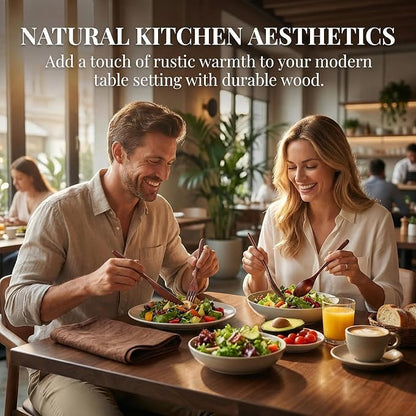Wooden Utensils For Eating, Wood Spoon Fork Knife Cutlery Set, Dinnerware Sets For Dining And Travel Use
