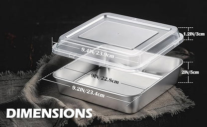 Leonyo Stainless Steel 9x9 Baking Pan with Lids, 1 Set 9IN x 9IN Metal Square Cake Pans with Lids, Commercial Brownie Pans Baking Dish for Lemon Bars, Dishwasher Safe(Except for Plastic Lids)