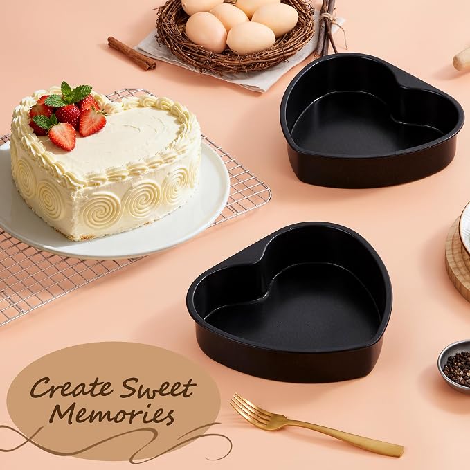 E-far 6 Inch Heart Cake Pan, 3Pcs Nonstick Small Heart Shaped Cake Mold, Cake Tin Baking Pan for Valentine’s Day Anniversaries Wedding Birthday, Easy Release & Clean