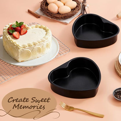 E-far 9.5 Inch Heart Cake Pan, 2Pcs Nonstick Heart Shaped Cake Mold, Large Cake Tin Baking Pan for Valentine’s Day Anniversaries Wedding Birthday, Easy Release & Clean