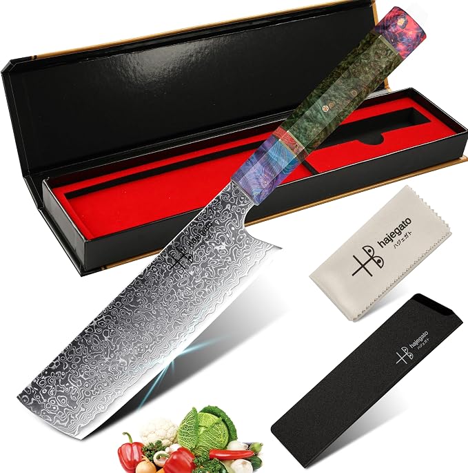 Damascus Chef Knife Unique One of Kind Handle Professional Japanese Chefs Kitchen Knife Vg10 67 Layers Damascus Steel Knive (Nakiri 7")