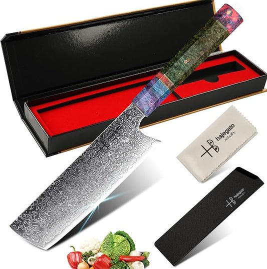 Damascus Chef Knife Unique One of Kind Handle Professional Japanese Chefs Kitchen Knife Vg10 67 Layers Damascus Steel Knive (Nakiri 7")
