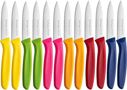 Paring Knife Fruit Knife Set (12 Pieces), Ultra Sharp Stainless Steel Vegetable and Fruit Knife with PP Plastic Ergonomic Handle for Cutting Fruits and Vegetables.