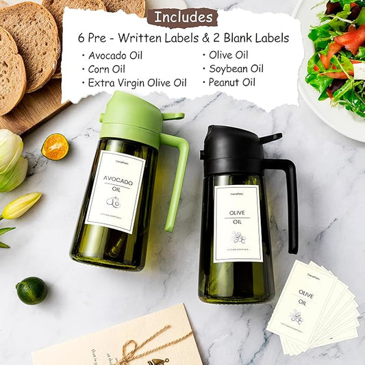TrendPlain - Original 16oz/470ml Olive Oil Dispenser Bottle for Kitchen Gadgets and Air Fryer Accessories - Olive Oil Sprayer for Cooking w/Stickers - Lilac