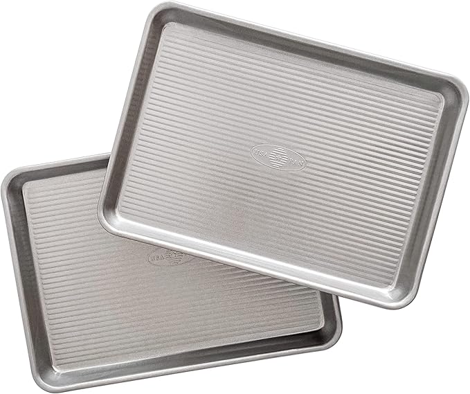 USA Pan Nonstick Quarter Sheet Pan Set of 2 and Half Sheet Baking Pan and Bakeable Nonstick Cooling Rack Set