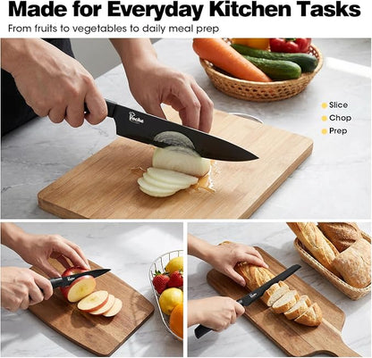 Knife Set, Kitchen Knife Set with Block, 7 Pcs Compact Knife Set, Knife Block Set Space Saving Stainless Steel Kitchen Knives with Scissors for Small Kitchens, Apartment & Everyday Cooking