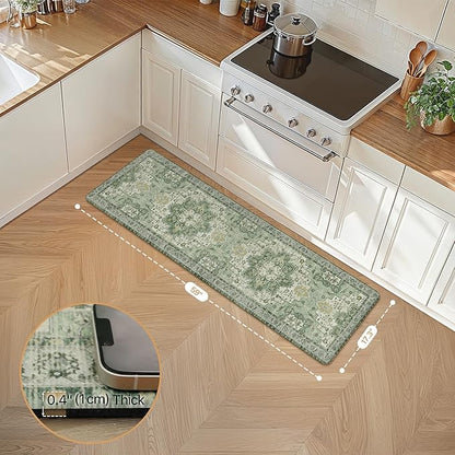 GENIMO Kitchen Mats for Floor, Washable Anti Fatigue Mat for Cushioned, 17.3"x59", Waterproof Kitchen Rugs, Non Slip Foam Comfort Standing Mat Rug for Home, Runner, Sink, Laundry, Light Green