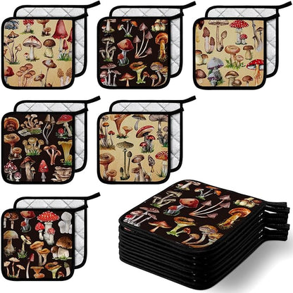 Bencailor 12 Pcs Pot Holders with Pocket Kitchen Hot Potholders Hot Pad Oven Mitts Cookie Bag Oven Gloves for Kitchen Gift Baking Cooking(Colorful,Mushroom)