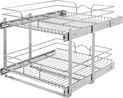 Rev-A-Shelf 2-Tier Pullout Shelf and Drawer Organizer for Kitchen Cabinets, Slide Out Storage Basket, Min Opening Width of 20.5", 21" x 22", 5WB2-2122CR-1