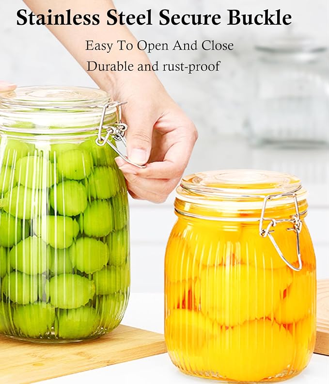 Glass Jars With Airtight Lid 16 Oz-2 Set Thicken Sealed Food Storage Canister With Airtight Lid Leakproof Wide Mouth Kitchen Storage Jar For Coffee Beans Nuts Baking Goods Tea Spice Cereal Fruits
