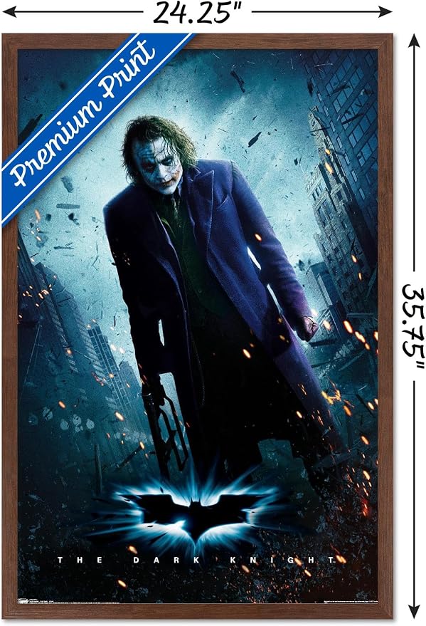 Trends International DC Comics Movie - The Dark Knight - The Joker - One Sheet Wall Poster, 22.375" x 34", Mahogany Framed Version