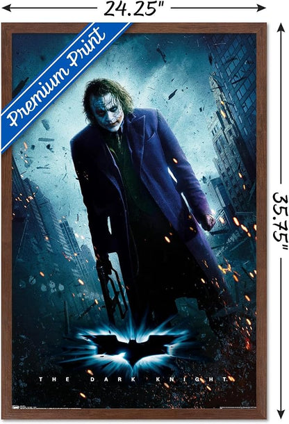 Trends International DC Comics Movie - The Dark Knight - The Joker - One Sheet Wall Poster, 22.375" x 34", Mahogany Framed Version