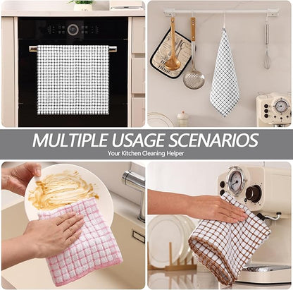 Homaxy Kitchen Towels and Dishcloths Set, 16 x 25 and 12 x 12 Inches, Set of 16 Cotton Terry Kitchen Dish Towels, Super Soft and Absorbent Dish Cloths, Black/Grey/Pink/Brown