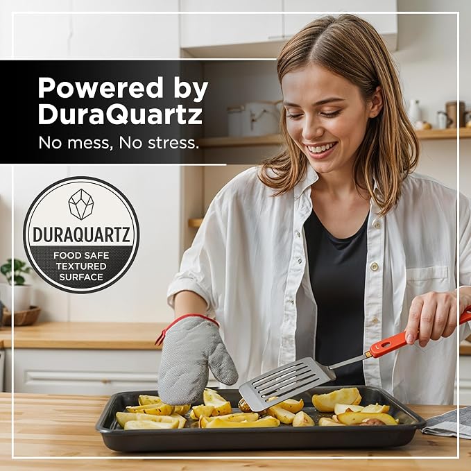 Wrenbury Jelly Roll Pan 15x10 Set of 2 - Non-Stick Baking Sheet, DuraQuartz Food Safe, Carbon Steel