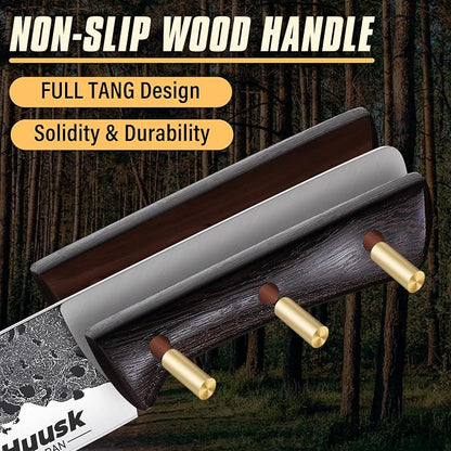 Huusk Hand Forged Chef Knife Set, High Carbon Steel Butcher Knife Set, Japanese Kitchen Knives for Home, Outdoor BBQ Camping Cooking, Gift Idea for Men