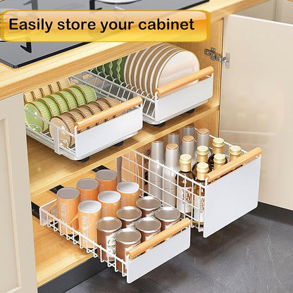Pull Out Cabinet Organizer,Heavy Duty Slide Out Pantry Shelves With Adhesive Nano Film, Sliding Drawer Storage for Kitchen, Pantry, Shelves（14.96"Dx9.44"Wx3.54”H）