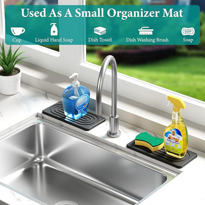 Water Absorbing Stone Tray, Quick Drying Diatomite Bathroom Tray Countertop, Stone Drying Mat for Kitchen Counter, Soap Dish Dispenser Vanity Organizer, Dark Grey-A-12.2" x 4"
