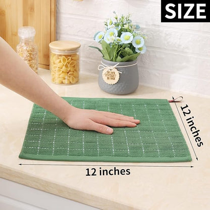 Homaxy 100% Cotton Terry Kitchen Dish Cloths, Ultra Soft and Absorbent Dish Towels for Kitchen, Suitable for Drying and Washing Dishes, 6 Pack, 12 x 12 Inches, Grass Green