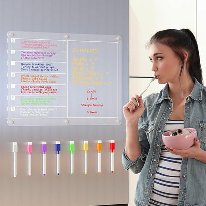 Neatsure Acrylic Magnetic Dry Erase Board for Fridge, Clear Whiteboard for Refrigerator, Notepad Memo to Do/Grocery List White Board, w/ 8 Colors Markers, 15 x 11
