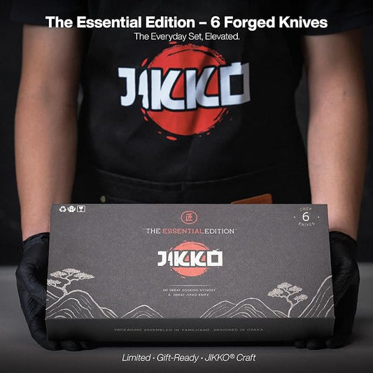 Jikko New Reinforced Carbon Steel Japanese Kitchen Knife Set – DiamondRazor Series – Ultra Sharp Japanese Knife Set & Chef Knife Set with Mahogany Wood Handles – Professional Chef's Knives