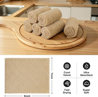 Homaxy 18 Pack Kitchen Cloths Dish Towels (7" x 9", Tan), Super Soft and Absorbent Coral Velvet Dishcloths, Fast Drying No Lint Microfiber Cleaning Cloth