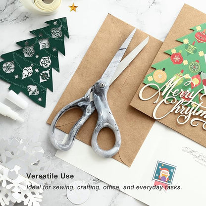 LIVINGO Fabric Scissors All Purpose - Sharp Heavy Duty Shears, Stainless Steel Blades, Marble Grey Color Coating, Smooth Grip for Home Office Crafting Sewing Cutting Clothes, Paper, 8 Inches