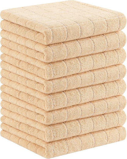 Homaxy 100% Cotton Terry Kitchen Towels(Apricot, 13 x 28 inches), Checkered Designed, Soft and Super Absorbent Dish Towels, 8 Pack
