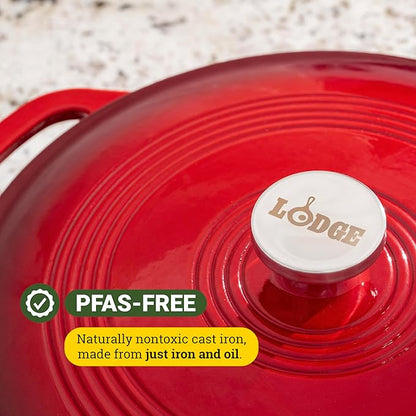 Lodge Essential Enamel Braiser 3.5 Quart - Refrigerator- & Oven-Safe up to 500° F - Heat-Retaining, Induction-Safe & PFAS-Free Enamel Cookware - Island Spice Red