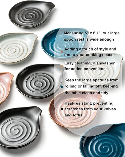 Spoon Rest, Porcelain Drip Tray for Multiple Utensils, Cooking&Large Spoon Holder for Stove Top, Modern Farmhouse Kitchen Decor Utensil Holder for Spoons, Ladles, Tongs&Spatula, Black