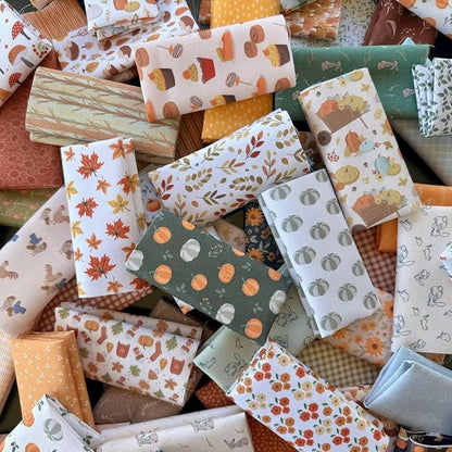 Autumn Harmony Patchwork Cotton Fabric Set – 60 Pre-Cut Squares, 20×20 cm (8×8 inch), 100% Cotton, Eco Digital Print, Made in Türkiye