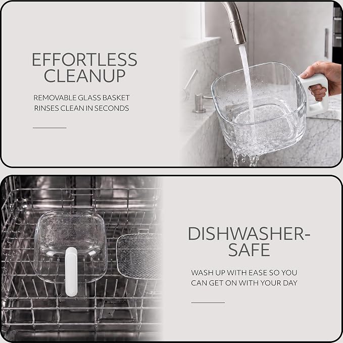 WILLOW Eco Series 6 in 1 Air Fryer with Glass Basket, 5 Quart Non Toxic Air Fryer w Digital Display, 430°F Max Temp, Preheat & Keep Warm Function, Compact + Dishwasher Safe Glass Airfryer - WHITE