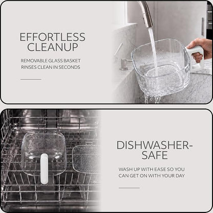 WILLOW Eco Series 6 in 1 Air Fryer with Glass Basket, 5 Quart Non Toxic Air Fryer w Digital Display, 430°F Max Temp, Preheat & Keep Warm Function, Compact + Dishwasher Safe Glass Airfryer - WHITE