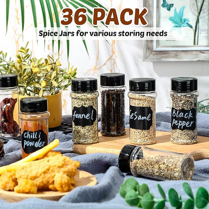Eccliy 36 Pack 3 oz Clear Plastic Spice Jars with Label and Shaker Lids Empty Spice Bottles Seasoning Containers Seasoning Jars Shaker Condiment Pots for Pepper Herbs Powders(Black)